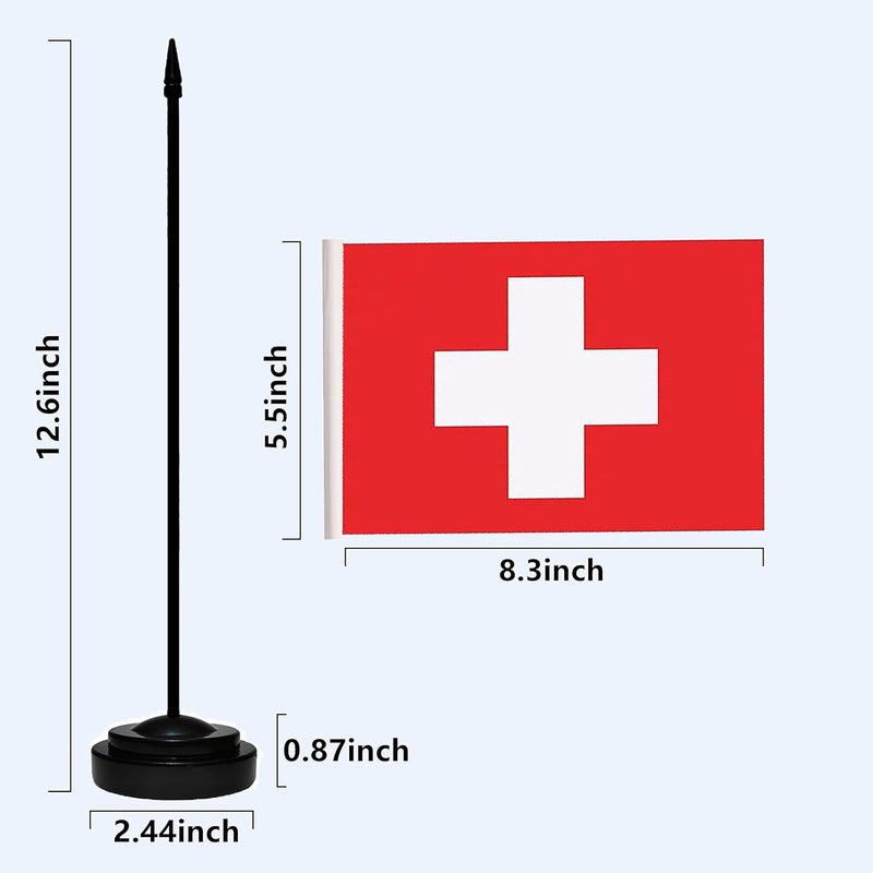tibijoy Switzerland Flags Swiss Small Mini Desk Flags Set (12 Pack) - Red-White, 8.2" x 5.5" (W x L), Fade Resistant, Perfect Patriotic Decoration for Home, Office - Image 4
